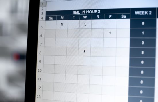 Time management table on computer screen, online visiting log, time in hours